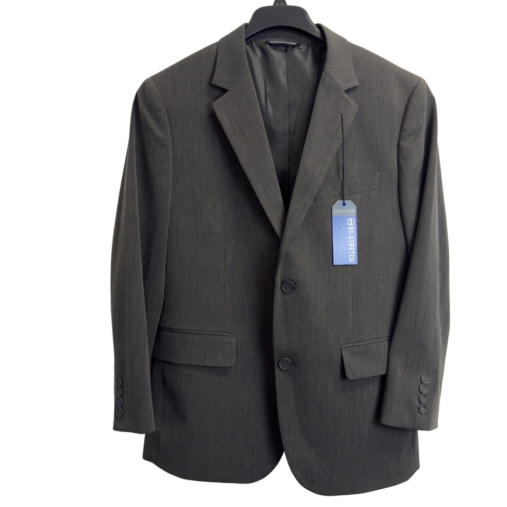 NEW Nautica Mens Bi-Stretch‎ Suit Jacket Charcoal Gray Blazer Size 38 Striped